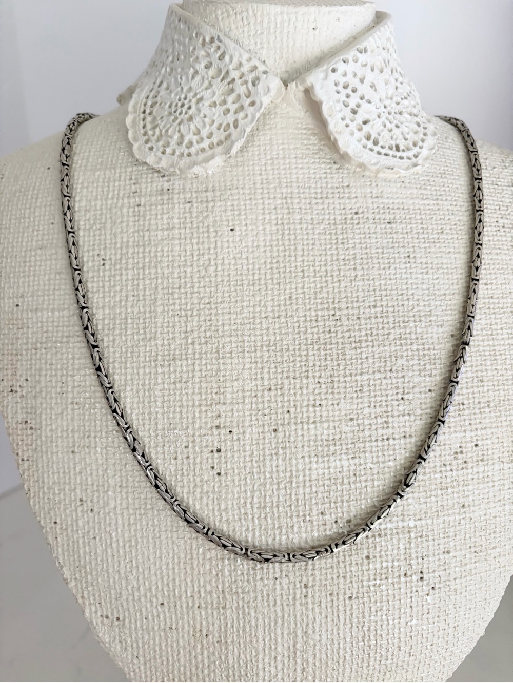 Sterling Silver Textured Byzantine Chain Necklace - Silver 925 22” long